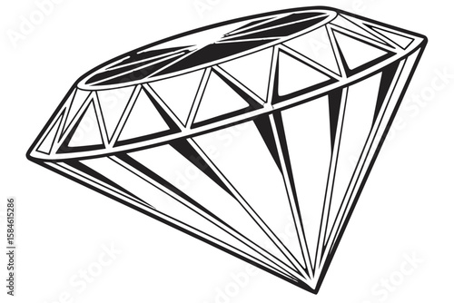 A striking black and white illustration of a cut diamond