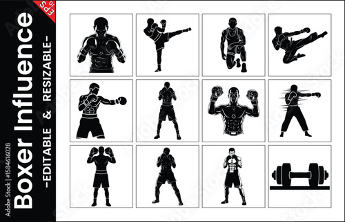 Boxing And Kickboxing Silhouette Vector Set With Weight Training Illustration Ready To Download