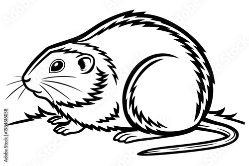 A small gerbil sits on the ground, rendered in a graphic style