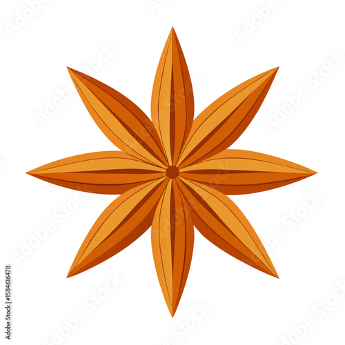 Star anise spice isolated on white background with orange star shape and closeup detail