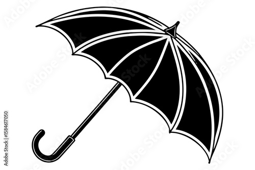 Open black umbrella isolated on a white background