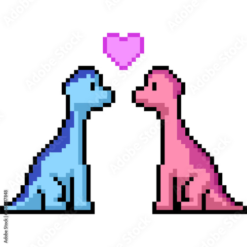 pixel art of jurassic dinosaur brachiosaurus couple