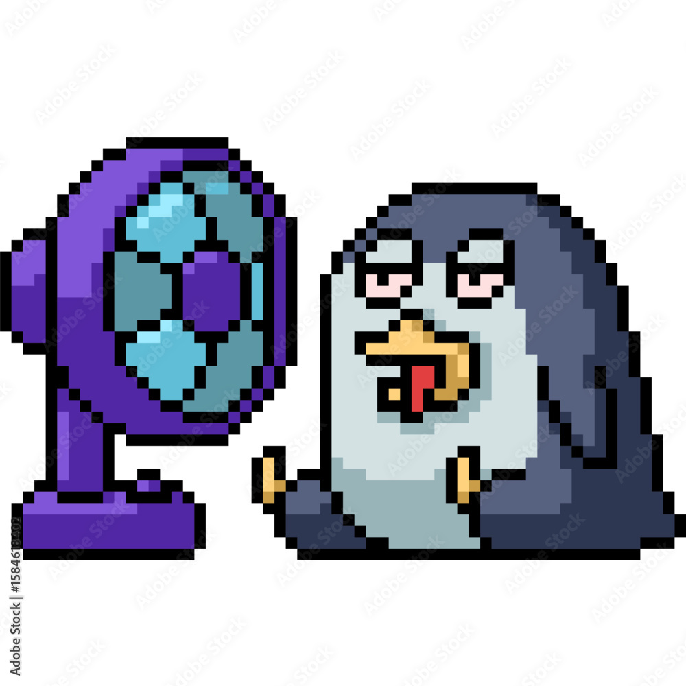 Obraz premium pixel art of penguin hot electric fan