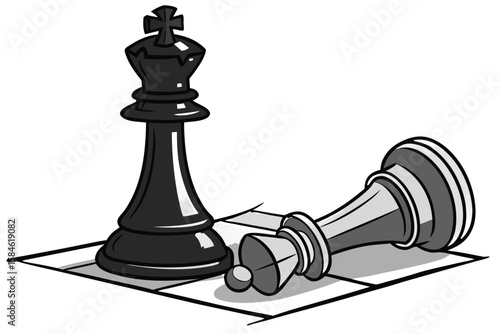 Chess king standing over fallen opponent on board