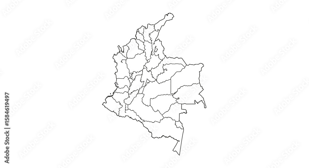 Obraz premium Detailed Outline Map of Colombia Showing its Departments for Cartographic Projects and Educational Purposes