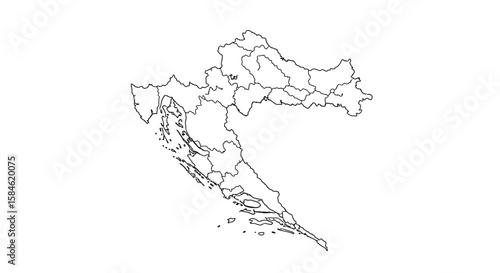 Outline Map of Croatia A Geographic Study in White and Black | Cartographic Representation