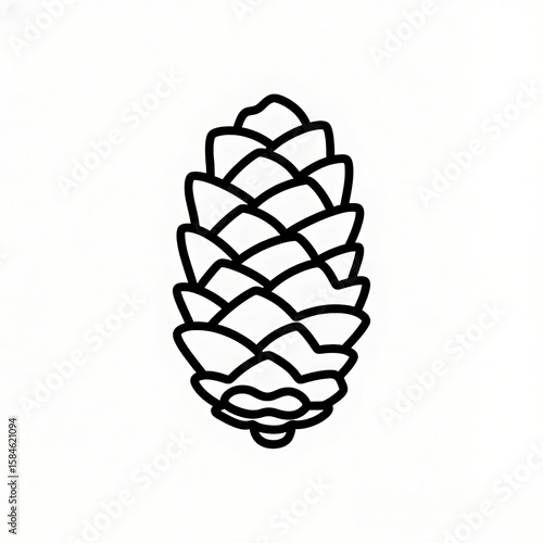 A flat black and white line icon of a pine cone