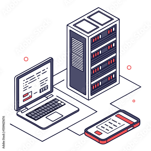 Digital devices and server rack illustration