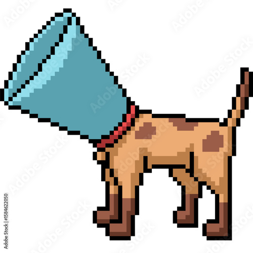 pixel art of dog wear shame cone