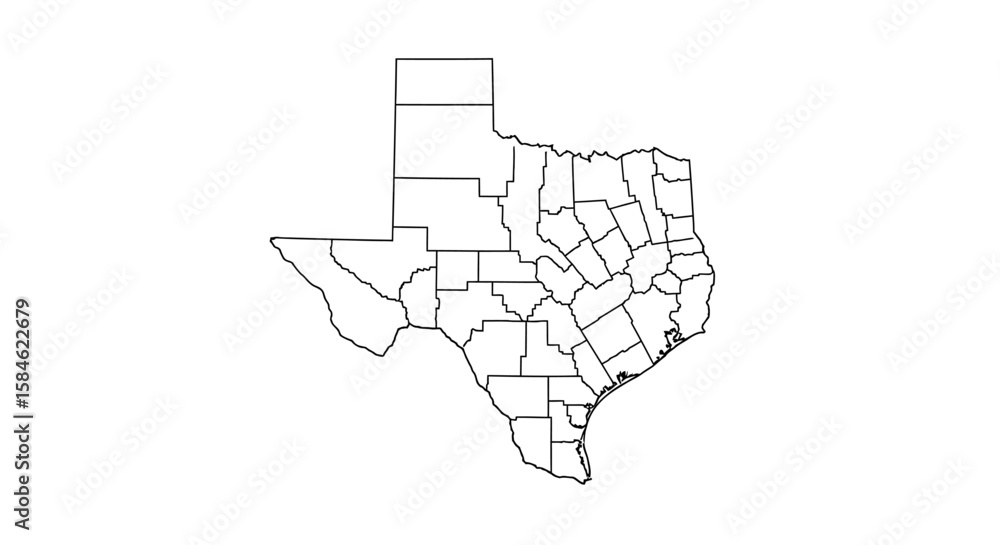 Fototapeta Texas State Map Detailed Outline Showing Counties and Borders for Geography and Education