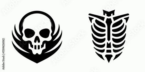 A Skeleton as. Skull Bones Skeletal Clipart Line Art Vector Illustration. Bony frame like form human model or anatomical figure for study.