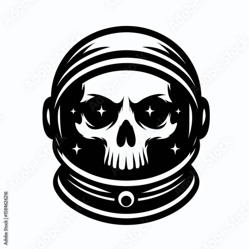 A Skeleton as Astronaut shielding eyes determined. Skull Bones Skeletal Clipart Line Art Vector Illustration. Bony spaceman peers ahead with resolve blocking sun in exploration gear.