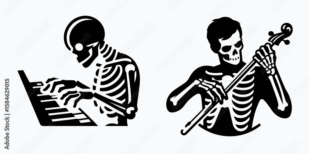 custom made wallpaper toronto digitalA Skeleton as Musician practicing scales focused. Skull Bones Skeletal Clipart Line Art Vector Illustration. .