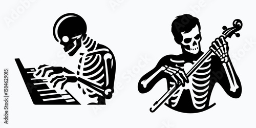 Wallpaper Mural A Skeleton as Musician practicing scales focused. Skull Bones Skeletal Clipart Line Art Vector Illustration. . Torontodigital.ca