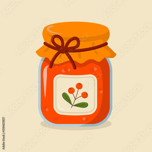  Jam jar illustration with berries. Cozy cartoon style perfect for seasonal designs, recipes, packaging and children’s products.
