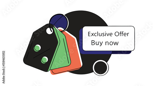 Exclusive offer with colorful price tags and "Buy now" message


