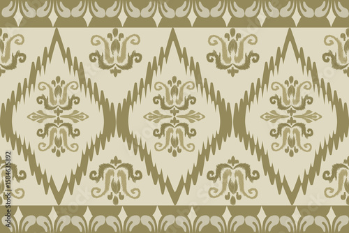 Ikat seamless floral pattern on  browe tone , Motif ethnic floral seamless textil, embroidery, print striped ornament floral, pattern, design for wrapping, silk, scarf, background, text	