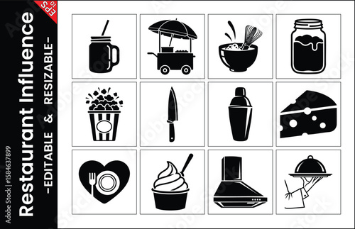 Restaurant Icons Vector Collection Food Service Elements Illustration Culinary Design And Fine Dining Experience