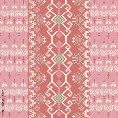 Ikat pattern hand drawn pink  tone, Motif ethnic floral seamless textil, embroidery, print striped ornament floral, pattern, design for wrapping, silk, scarf, background, textile