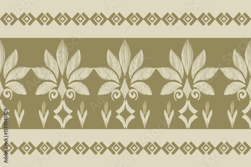 Ikat seamless floral pattern on  browe tone , Motif ethnic floral seamless textil, embroidery, print striped ornament floral, pattern, design for wrapping, silk, scarf, background, text	