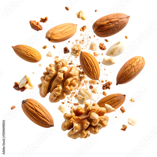 Mixed Nuts and Seeds Flying in Air with Motion Blur Effect