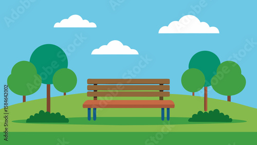 Open grassy area with park benches vector illustration