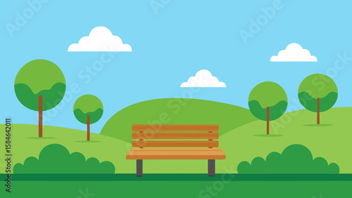 Open grassy area with park benches vector illustration