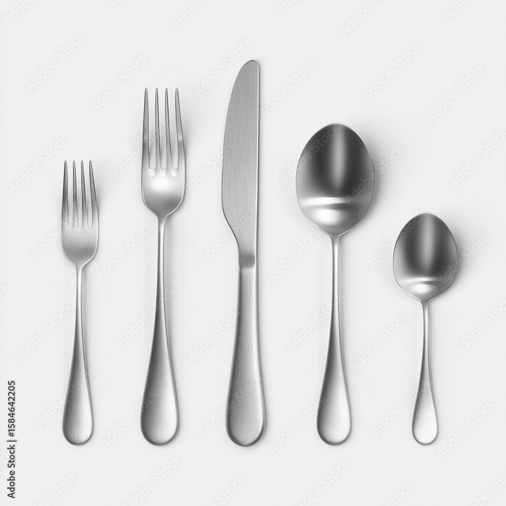 Silver Cutlery Set Isolated on White Background silverware Silver Cutlery Set Isolated on White Background silverware
