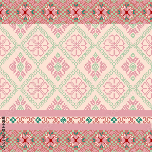 Ikat pattern hand drawn pink  tone, Motif ethnic floral seamless textil, embroidery, print striped ornament floral, pattern, design for wrapping, silk, scarf, background, textile