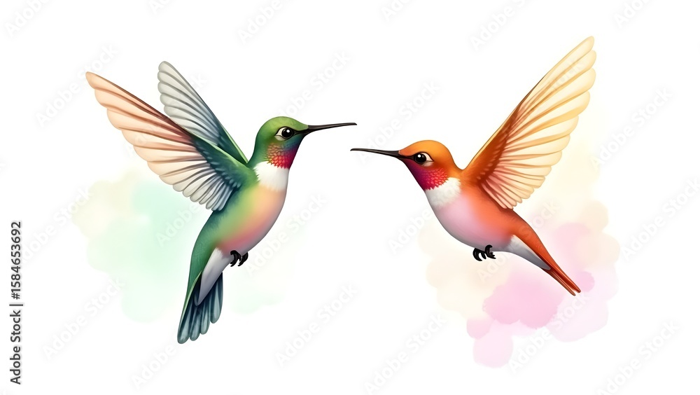 Obraz premium watercolor hummingbirds design and white background