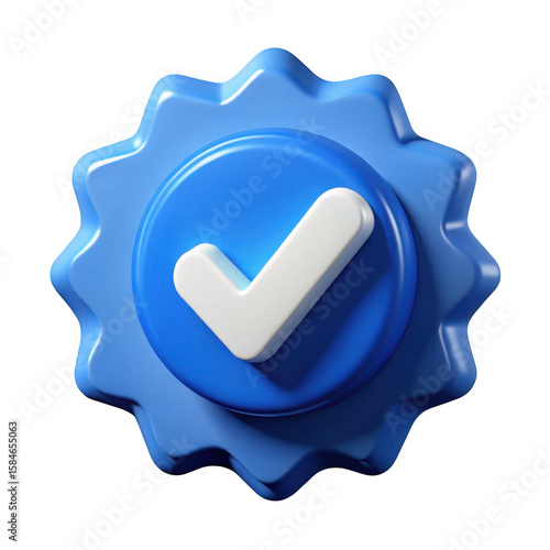 3d blue verified badge with checkmark isolated on transparent background