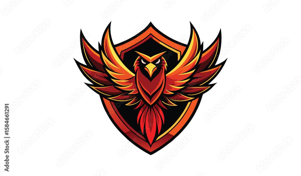 Obraz premium Fiery phoenix bird logo on a shield