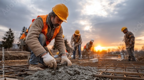 Construction workers pouring concrete