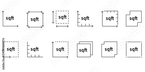 Square feet icon with FT2 sign. Vector outline illustration of property area measurement. Floor space or land size symbol in imperial system