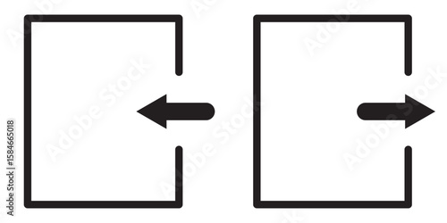 Open and close door symbol. Icons sign in and sign out app vector symbol logout and login, arrow and door icon exit and entry. Exit door editable stroke outline icon isolated on white background.