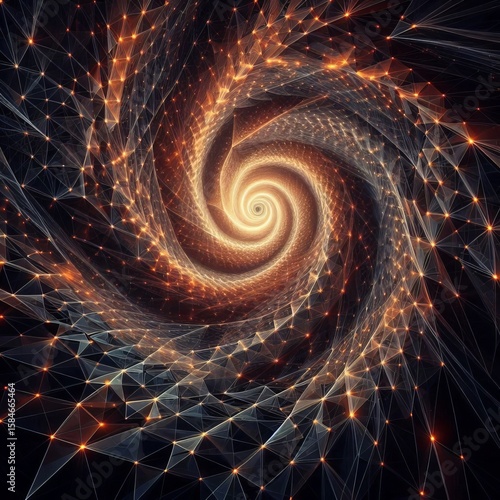 A fractal inspired tunnel of glowing triangles receding into dar