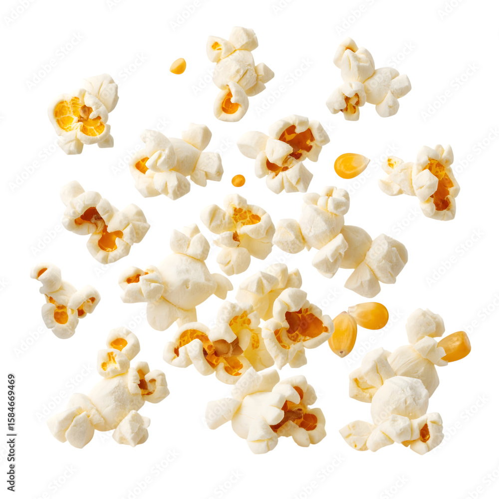 Fototapeta premium Freshly Popped White Popcorn Kernels on a Transparent Background