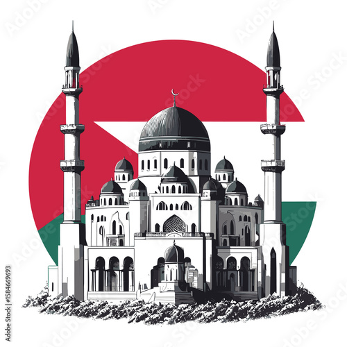 Palestinian Mosque Silhouette with Flag Colors Islamic Vector Design