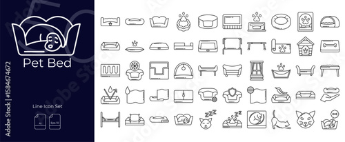 Pet Bed Line Editable Icons set. Vector illustration in modern thin line style of Pet Bed icons: pet, bed, pets, etc