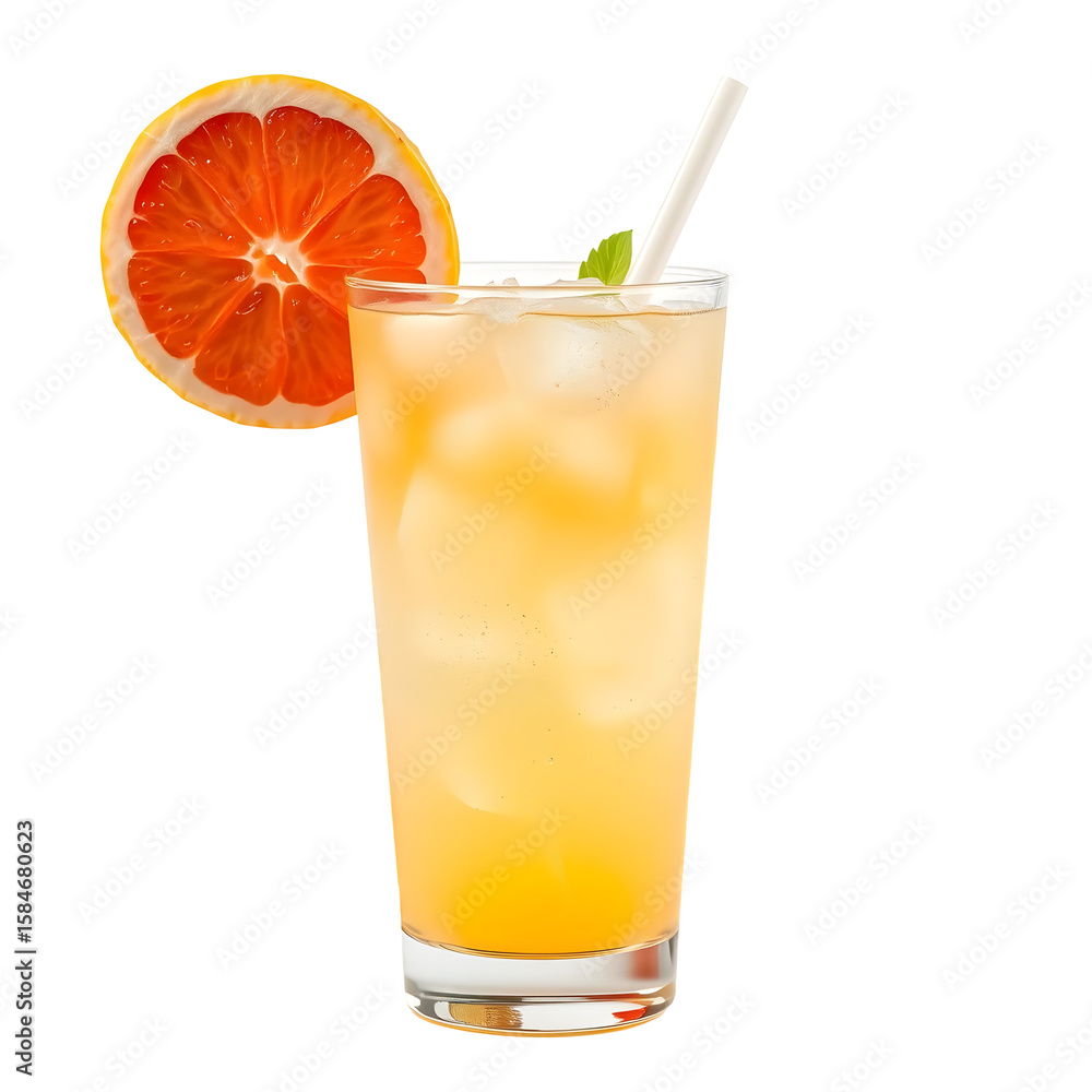 Fototapeta premium Grapefruit and pineapple cocktail or mocktail, refreshing drink with sparkling water isolated on transparent png