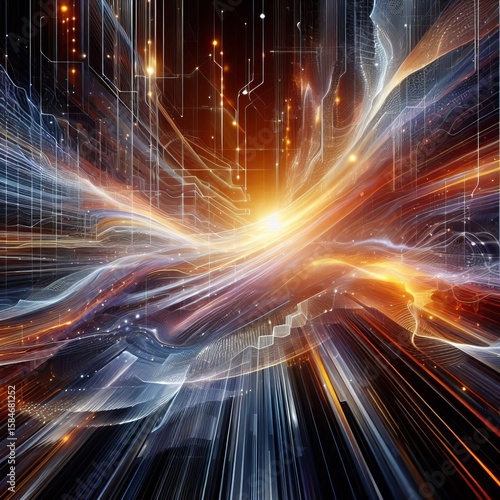 An energetic interplay of rhythmic patterns and luminous accents