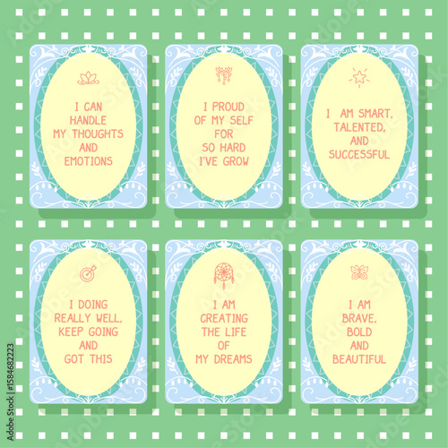 hand drawn daily affirmation cards for self love template design