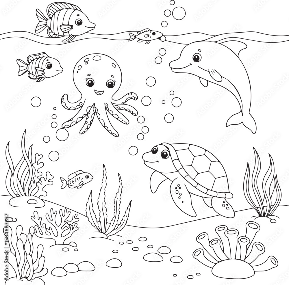Fototapeta premium Ocean Friends Coloring Page