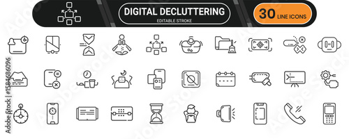 Digital Decluttering and screen-time management icons with device control, minimal interface, and wellness-focused technology visuals