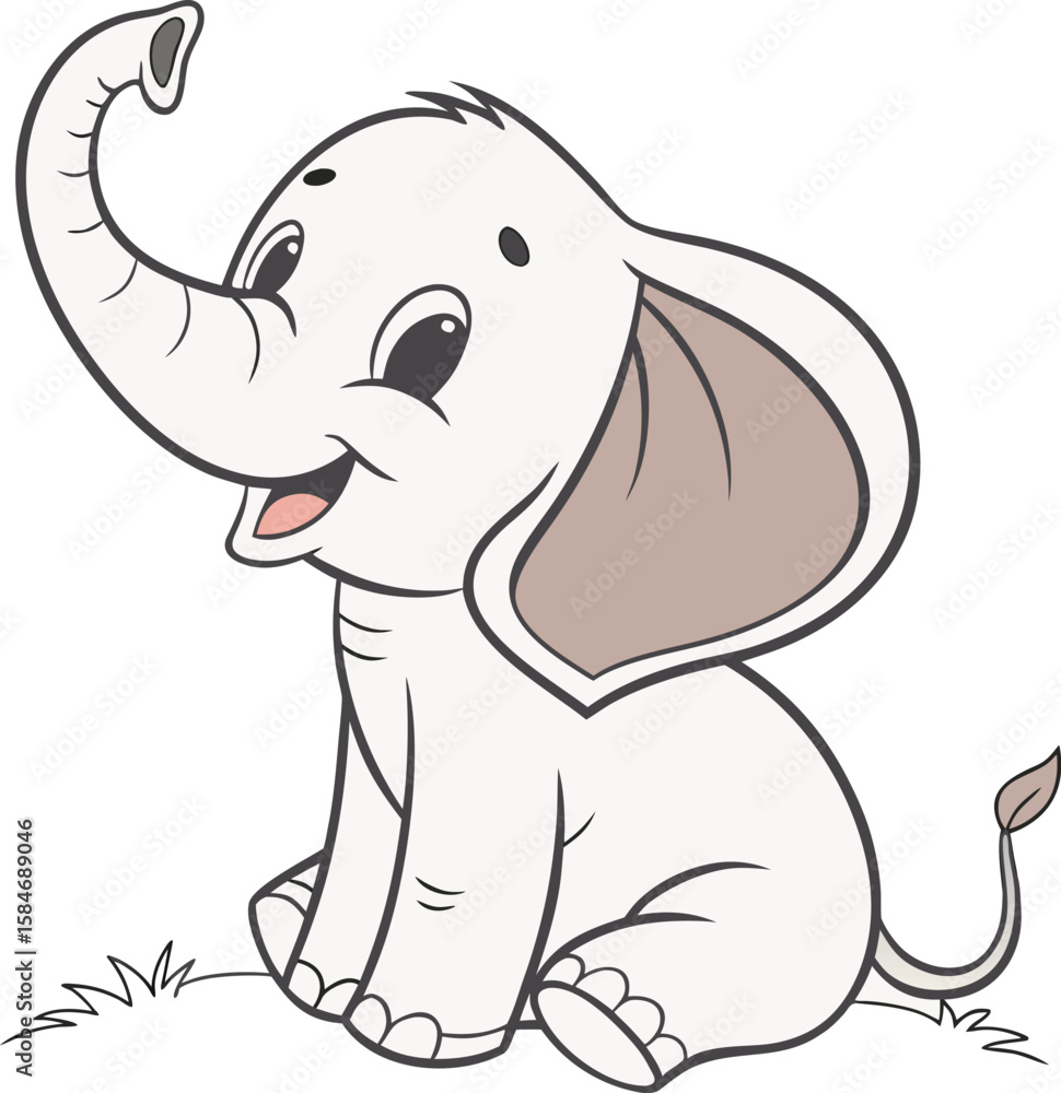 Cute baby elephant sitting with trunk raised animal Cute baby elephant sitting with trunk raised animal