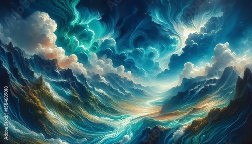 Cyan Blue Bright vibrant blue green marble with subtle white clo