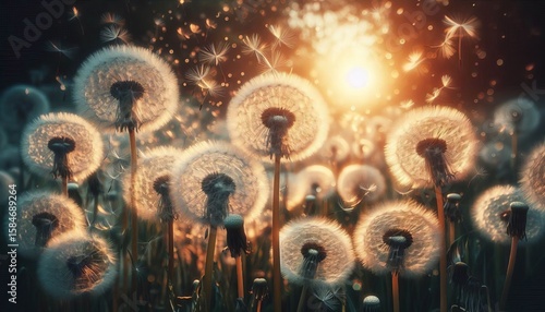 Dandelion Clocks Fluffy white seed heads of dandelions ready to