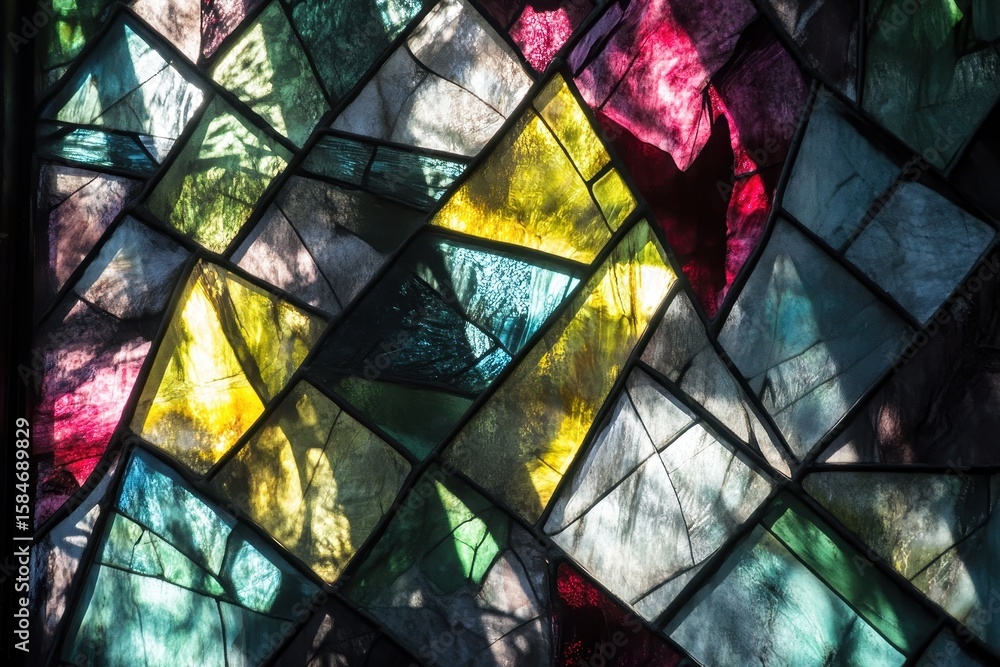 Close-up view of vibrant stained glass window. Close-up view of vibrant stained glass window.