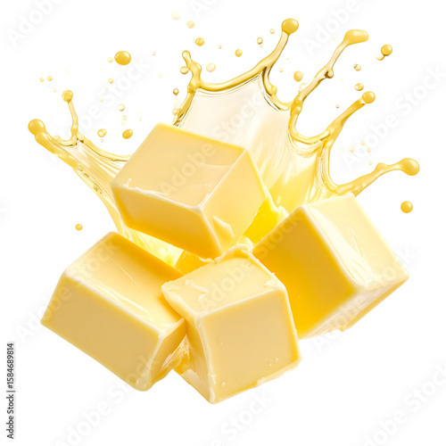 Fresh Butter Blocks with Splashes of Liquid for Culinary Use