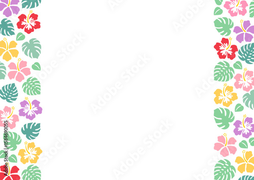 ハイビスカスのフレーム、夏の背景イラスト